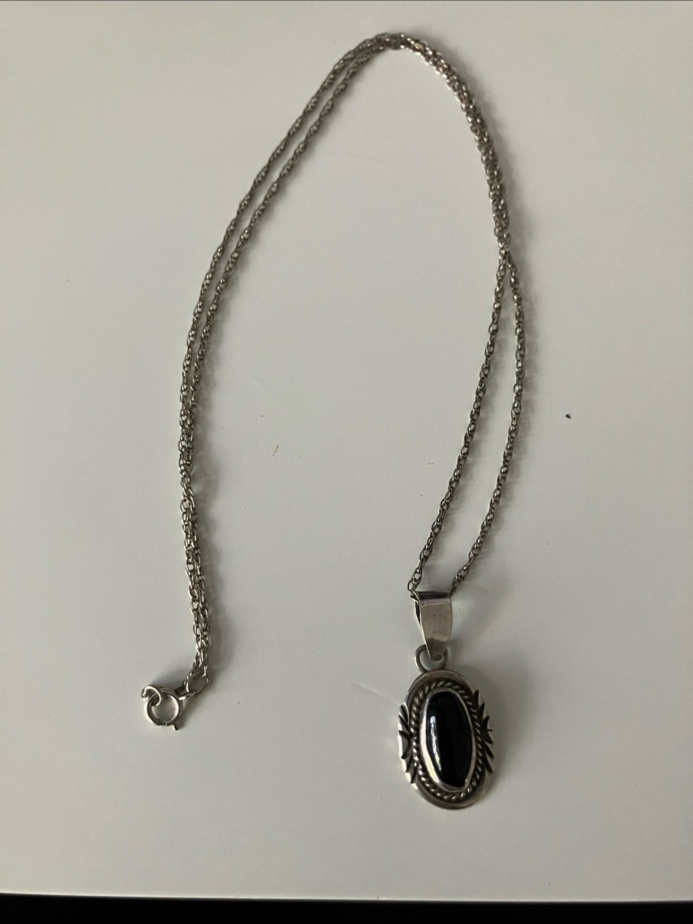 Sterling Silver Black Onyx Oval Pendant Necklace